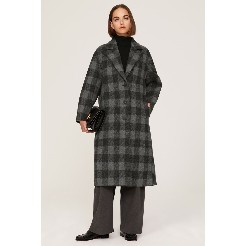 Harris Wharf London Plaid 100% Virgin Wool Great Coat Brown Gray,‎ Women IT 40